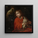 Parrot observing a boy holding a monkey - Jacob Van Oost — framed artwork on a wall