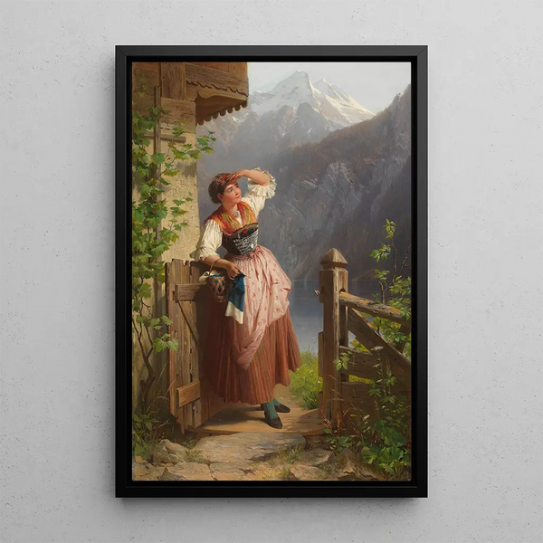 Young girl watching - Peter Baumgartner — framed artwork on a wall