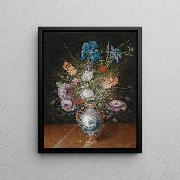 a bouquet of flowers with tulips - Peter Binoit — framed artwork on a wall