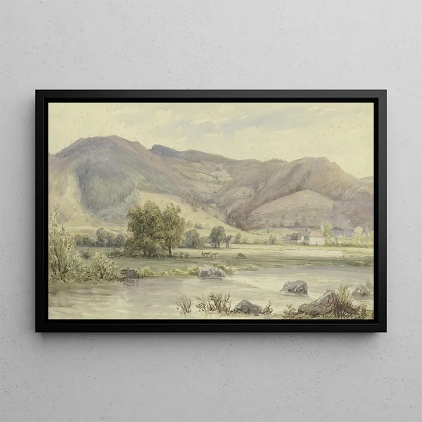 Landscape painting with high mountains - Peter Burnitz — framed artwork on a wall