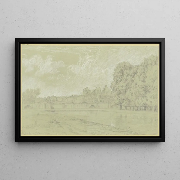 Fontainebleau castle and pond - Peter Burnitz — framed artwork on a wall