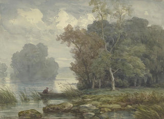 Hunter in a boat at the edge of a forest - Peter Burnitz — artwork view