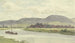 Village by a river with mountains in the background - Peter Burnitz — artwork view