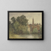 Pond behind houses in a village with a bell tower - Peter Burnitz — framed artwork on a wall