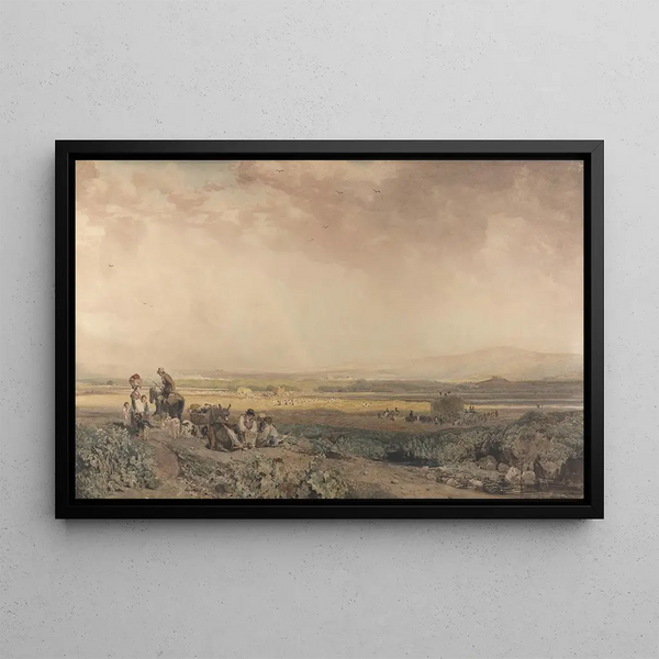 Harvesters in a Sussex Landscape - Peter DeWint — framed artwork on a wall