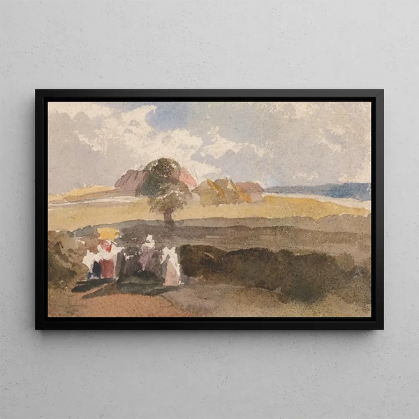 Sketch of landscape with figures in the foreground - Peter DeWint — framed artwork on a wall