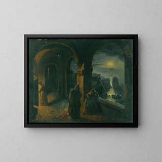 Cloître au clair de lune - Peter Fendi — framed artwork on a wall