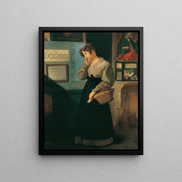 Girl in front of the lottery chest - Peter Fendi — framed artwork on a wall