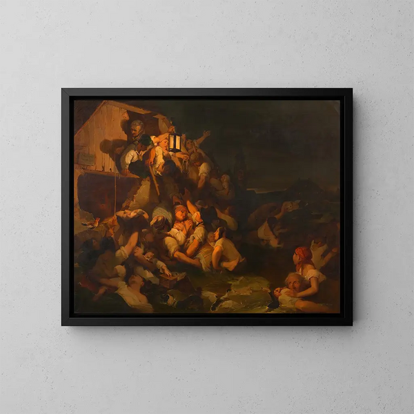 Scene of the Danube Flood - Peter Fendi — framed artwork on a wall
