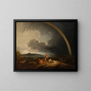 Landscape Painting with a Rainbow - Peter Francis Bourgeois — framed artwork on a wall