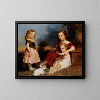 Portrait of the Downer children - Peter Frederick Rothermel — framed artwork on a wall