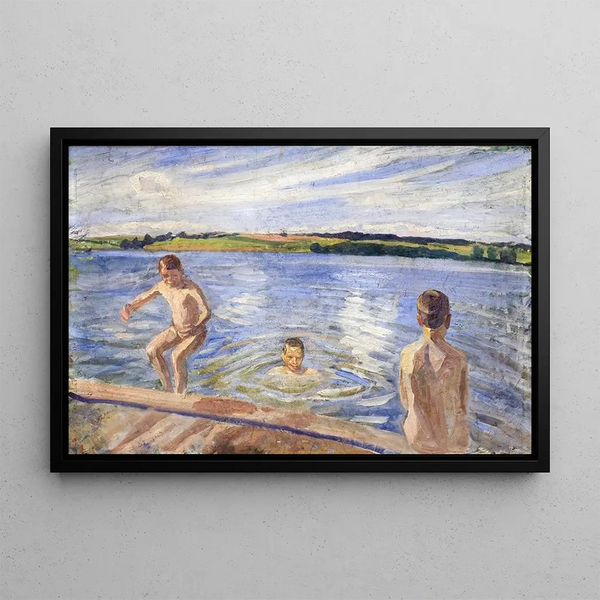 Boys bathing - Peter Hansen — framed artwork on a wall