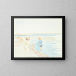 Burning Painting on the Beach - Peter Hansen — framed artwork on a wall