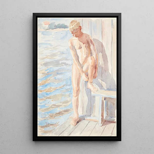 Boy after the bath - Peter Hansen — framed artwork on a wall
