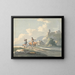 Composition of Two Travelers and a Dog on a Road Passing in Front of Cottages with Ruins on a Hill - Peter La Cave — framed artwork on a wall
