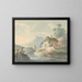 Rustic Scene Painting: man fishing to the left of a cottage with a watermill and horses to the right - Peter La Cave — framed artwork on a wall