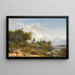 Figures sur un chemin de campagne à côté d'un château en ruine - Peter Ludwig Kühnen — framed artwork on a wall