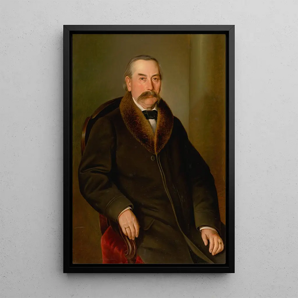 Portrait of a man in a fur coat - Peter Michal Bohúň — framed artwork on a wall