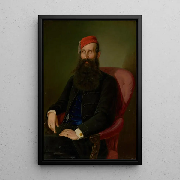 Portrait of a man with a fez, portrait of Koloman Kubny - Peter Michal Bohúň — framed artwork on a wall