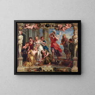 Achilles discovered by Ulysses among Lycomède's daughters - Peter Paul Rubens — framed artwork on a wall