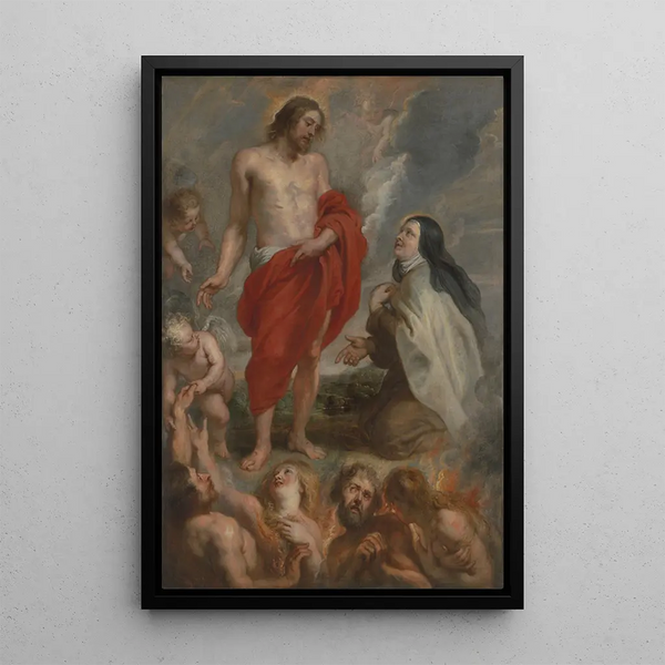 Saint Thérèse of Ávila interceding for Bernardino de Mendoza in purgatory - Peter Paul Rubens — framed artwork on a wall