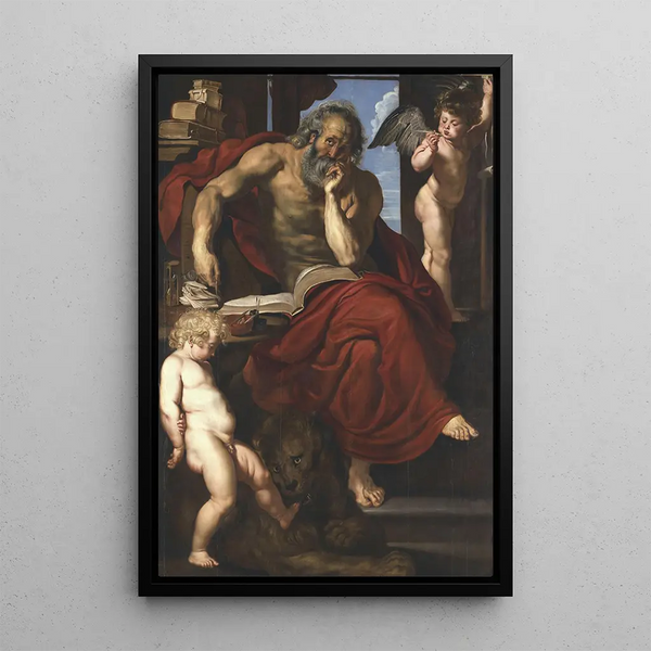 Saint Jerome in His Hermitage - Peter Paul Rubens — framed artwork on a wall