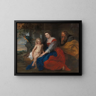 La Sainte Famille avec le perroquet - Peter Paul Rubens — framed artwork on a wall