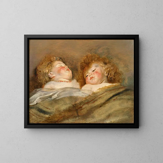 Two Sleeping Children - Peter Paul Rubens — framed artwork on a wall