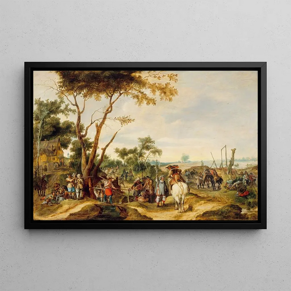 Soldiers Bivouacking - Peter Snayers — framed artwork on a wall