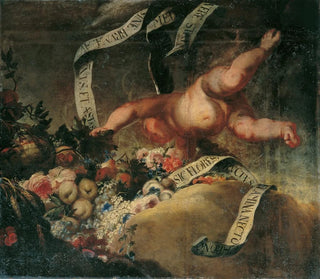 Putto avec fleurs, fruits et banderole - Peter Strudel — artwork view