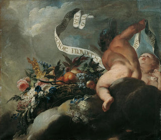 Deux putti avec des fleurs, des fruits et une banderole - Peter Strudel — artwork view