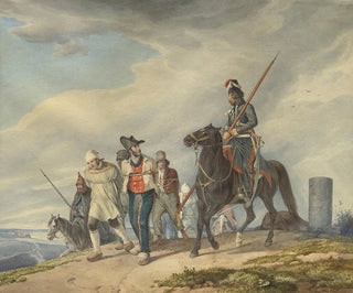 Three armed horsemen escorting prisoners near Reims - Peter von Hess — artwork view
