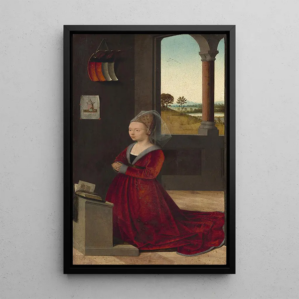 Portrait of a Donor - Petrus Christus — framed artwork on a wall