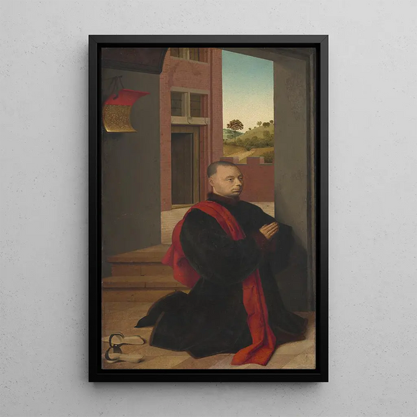 Portrait of a donor - Petrus Christus — framed artwork on a wall