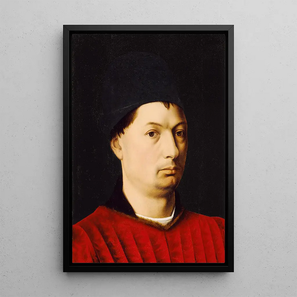 Portrait of a man - Petrus Christus — framed artwork on a wall