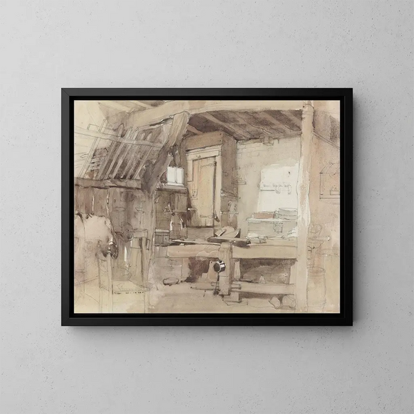 the woodworking corner of the Klingelbeek house workshop in Oosterbeek - Petrus Franciscus Greive — framed artwork on a wall