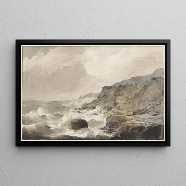 Rocky Coast Painting at Boulogne-sur-Mer - Petrus Johannes Schotel — framed artwork on a wall