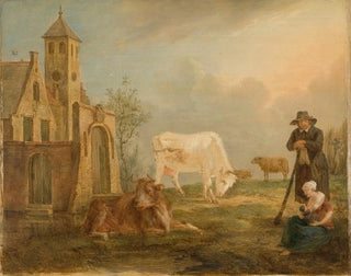 Landscape painting with peasants and cows - Petrus Johannes van Regemorter — artwork view