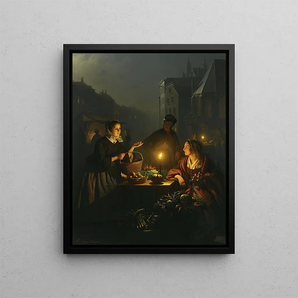 a vegetable seller at Groenmarkt in The Hague - Petrus van Schendel — framed artwork on a wall