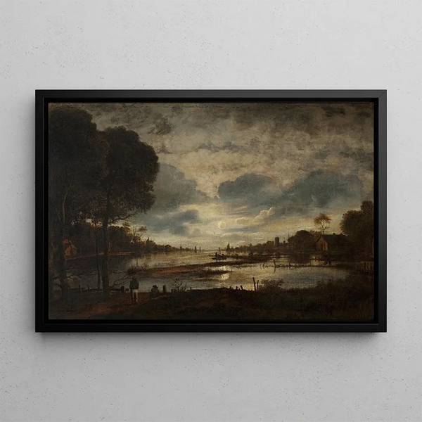 Landscape by moonlight - Petrus van Schendel — framed artwork on a wall