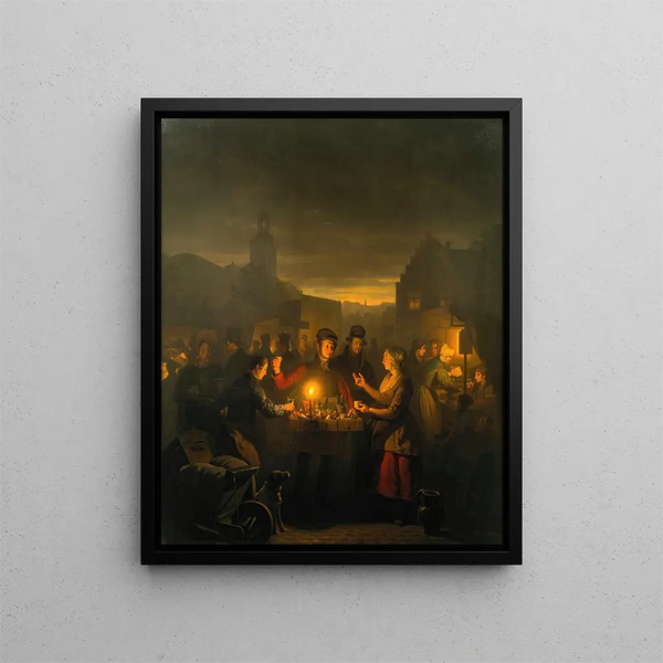 The Noordermarkt at night in Amsterdam - Petrus van Schendel — framed artwork on a wall