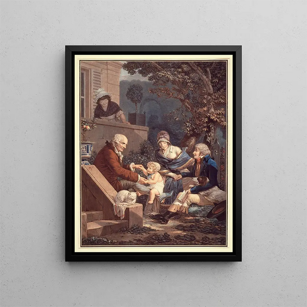 Les Plaisirs paternels - Philibert-Louis Debucourt — framed artwork on a wall