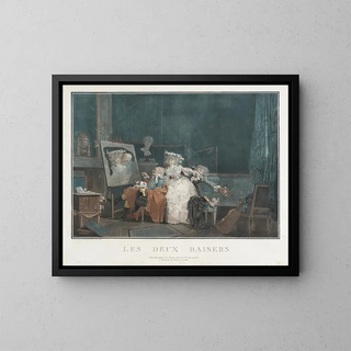 Les Deux Baisers - Philibert-Louis Debucourt — framed artwork on a wall
