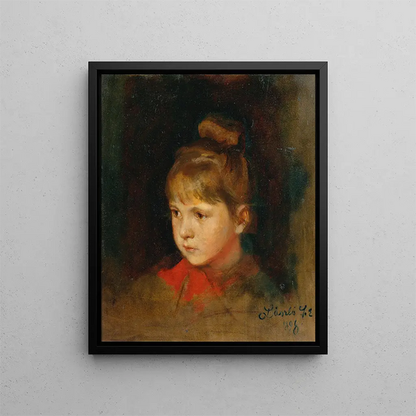 a blonde girl with a red bow - Philip Alexius de László — framed artwork on a wall