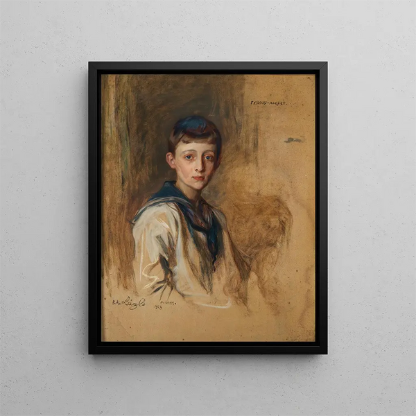 Portrait painting of Frederik August Graf zu Rantzau 1895-1945 child in sailor costume - Philip Alexius de László — framed artwork on a wall