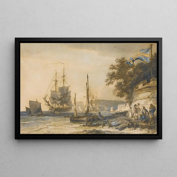 Château de Cowes, Île de Wight - Philip James de Loutherbourg — framed artwork on a wall