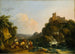 Landscape painting with waterfall, castle, and peasants - Philip James de Loutherbourg — artwork view