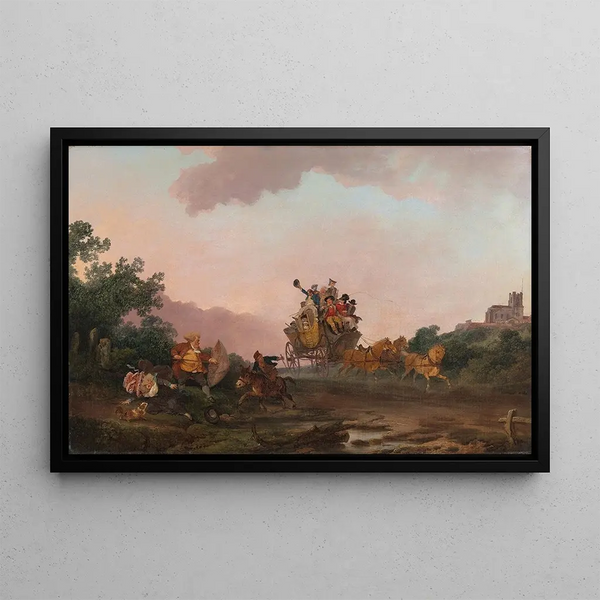Partiers on a stagecoach - Philip James de Loutherbourg — framed artwork on a wall