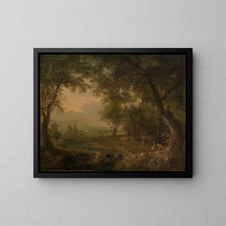 Vue de la forêt sur un paysage du soir - Philipp Hieronymus Brinckmann — framed artwork on a wall