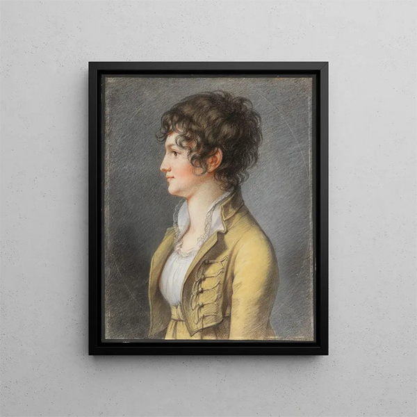 Portrait of a young woman with a belt on the left - Philipp Jakob Becker — framed artwork on a wall